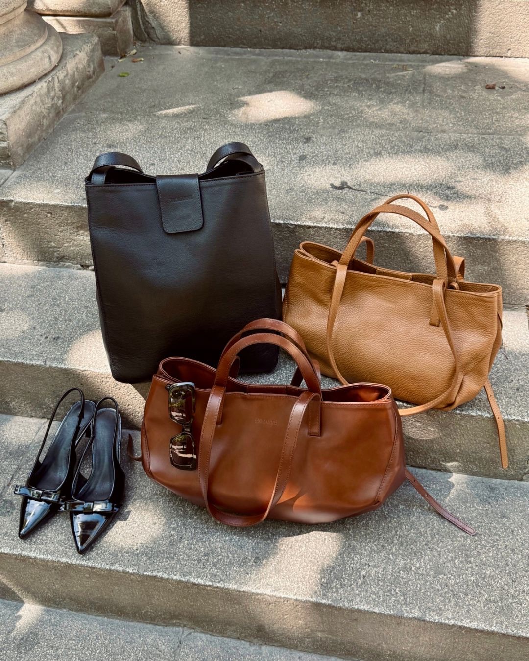 Colección Fioranne de carteras café, camel y negro